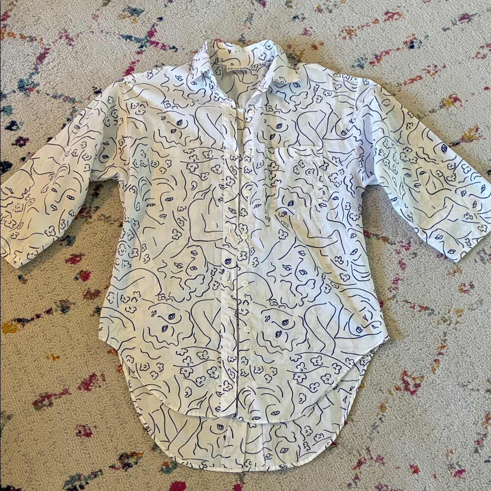 Abstract Face Print Button-Up Shirt S/M/L